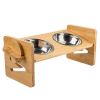 Bamboo Double Dog Raised Bowls 15 Degree Tilt Elevated Dog Bowls with 4 Adjustable Heights 2 Stainless Steel Bowls Pet Feeder for Dogs