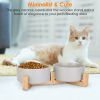 Double 28.7Oz Ceramic Pet Bowls Dog Bowls with Wooden Stand Raised Pet Feeder for Small Dogs