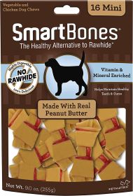 SmartBones Rawhide Free Peanut Butter Bones Mini (size: 16 count)